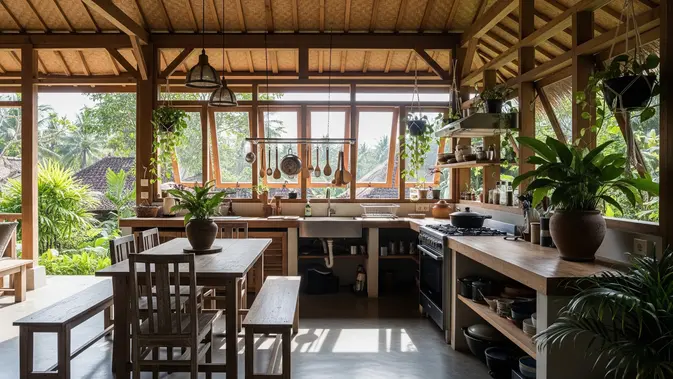 8 Inspirasi Dapur Terbuka Kampung untuk Slow Living yang Menyatu dengan Alam