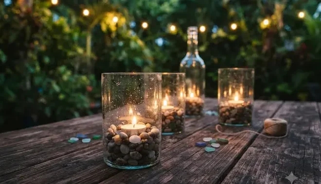 DIY Tempat Lilin Outdoor dari Botol Kaca Bekas untuk Dekorasi Taman Estetik